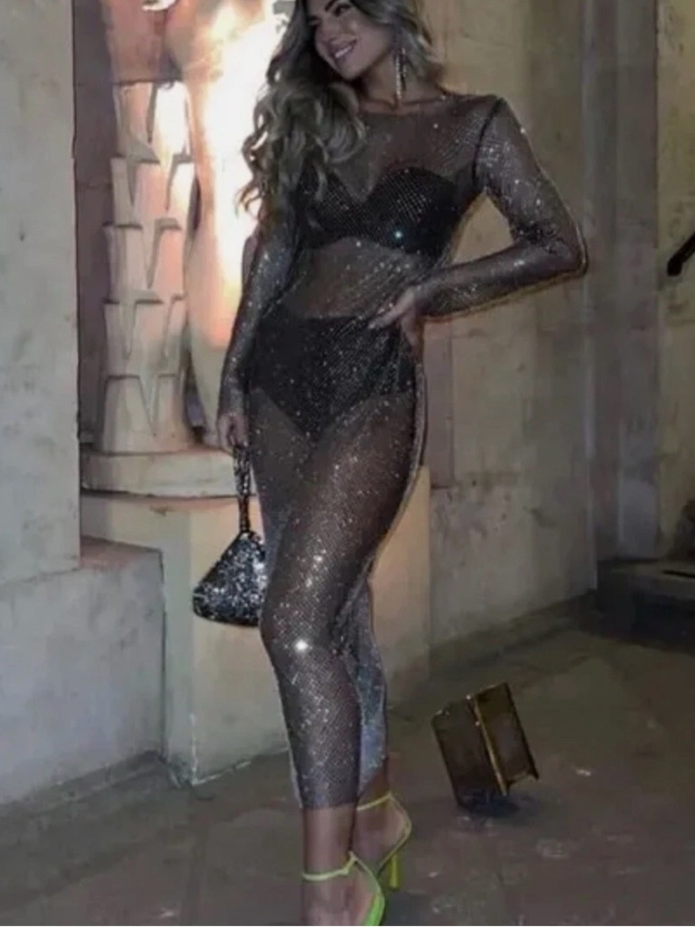 Zara Black Sheer Sequin Mesh Dress